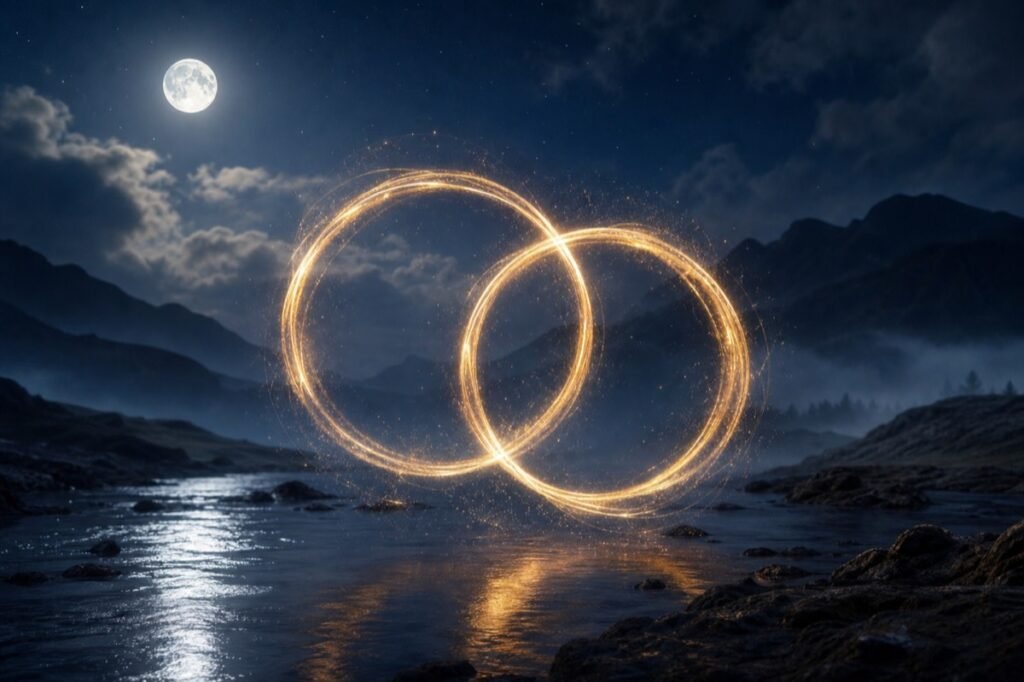 Twin rings of light symbolizing twin flame psychic readings