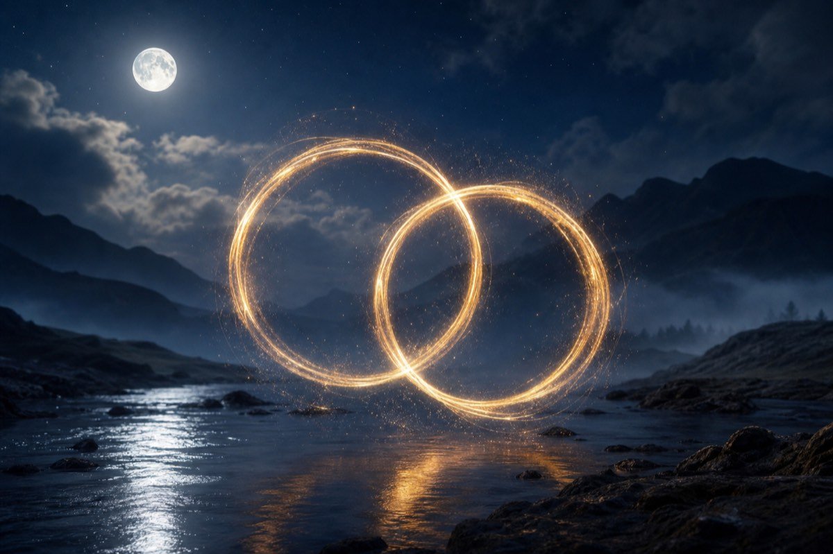 Twin rings of light symbolizing twin flame psychic readings