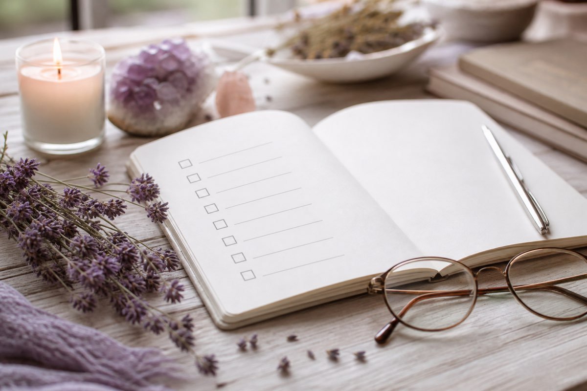 Journal and glasses for choosing a psychic advisor